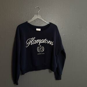 Lazy Sundays Navy Blue Hamptons Crop Sweatshirt Size S